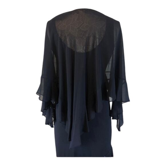 Davids bridal formal sleevless long navy beaded tiered dress with shawl size 4 - Picture 11 of 12